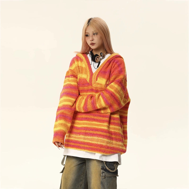 Striped Hooded Knit Sweater NA1827
