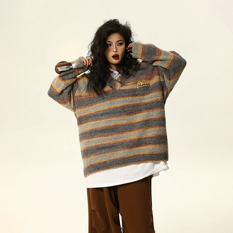 Striped Hooded Knit Sweater NA1827
