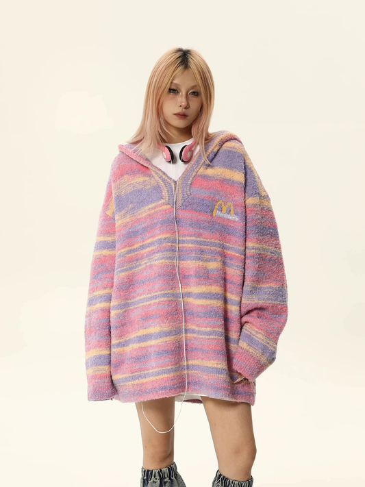 Striped Hooded Knit Sweater NA1827