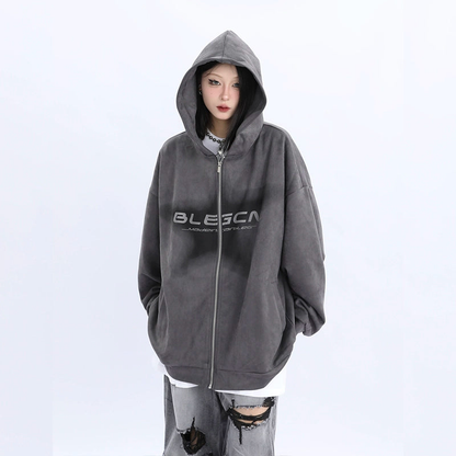 Suede Oversize Zipper Hoodie NA1744