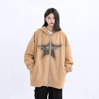 Suede Oversize Zipper Hoodie NA1744