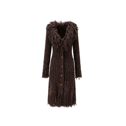 Tassel Knitted Warm Straight Leg Long Over Knee Coat NA1569