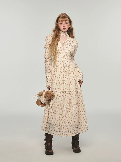 Teddy Bear and Floral Lace V-Neck Dress  NA1578