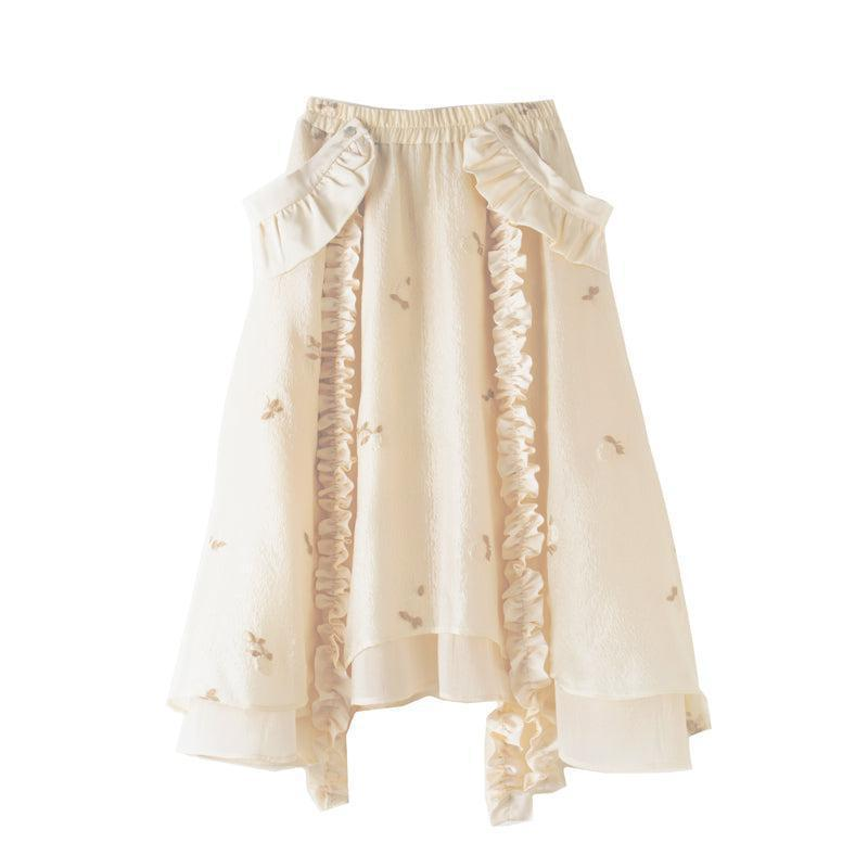 Two-wear Rose Jacquard Detachable Frill Shoulder Suspender Skirt Dress WNW1241