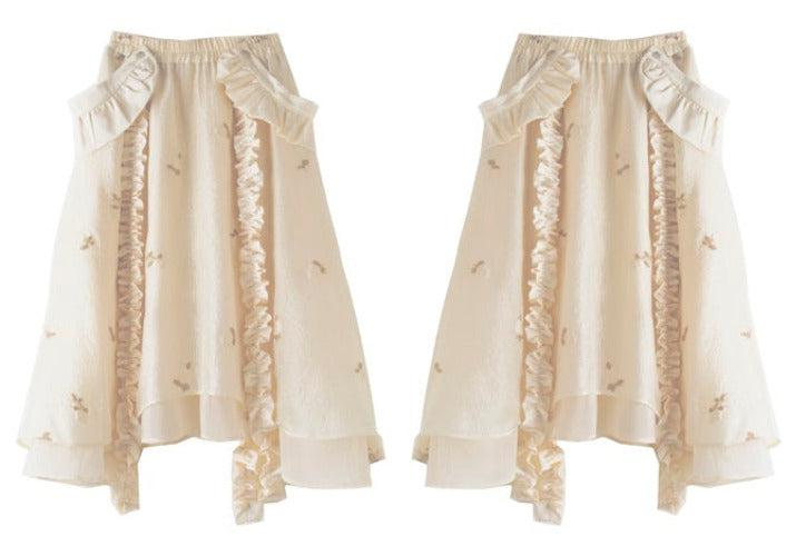 Two-wear Rose Jacquard Detachable Frill Shoulder Suspender Skirt Dress WNW1241