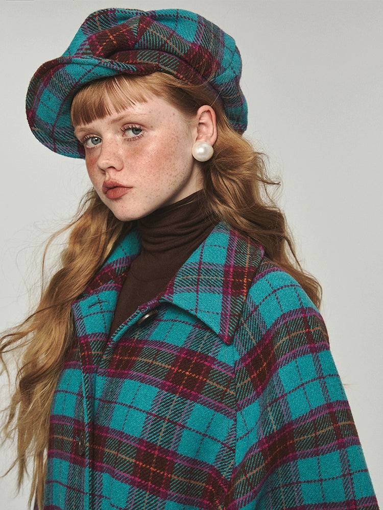 Vintage Plaid British Beret Woolen Octagonal Hat NA1585