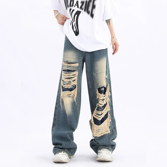 Wide-leg Damage Denim Jeans NA1860