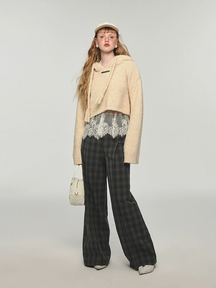 Woolen Plaid American Straight Casual Wide Leg Pants NA1570