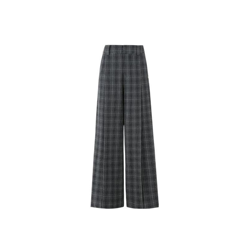 Woolen Plaid American Straight Casual Wide Leg Pants NA1570