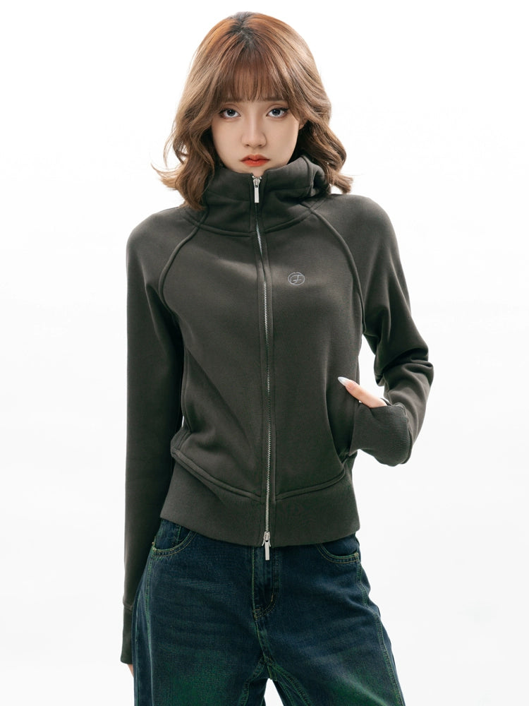 Zipper Embroidery Short and Plush Hooded Jacket NA2163