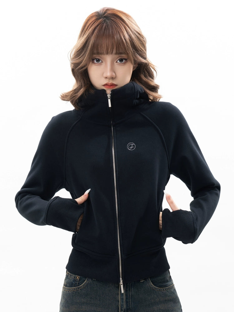 Zipper Embroidery Short and Plush Hooded Jacket NA2163