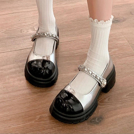 Color Block Platform Chunky Heel Shoes NA8742