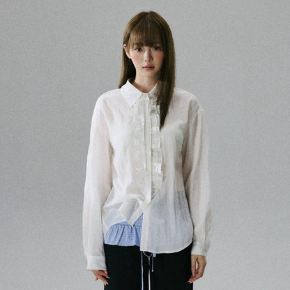 Wrinkled Lyocell Asymmetrical Bow Strap Sunscreen Long Sleeve Shirt NA8805