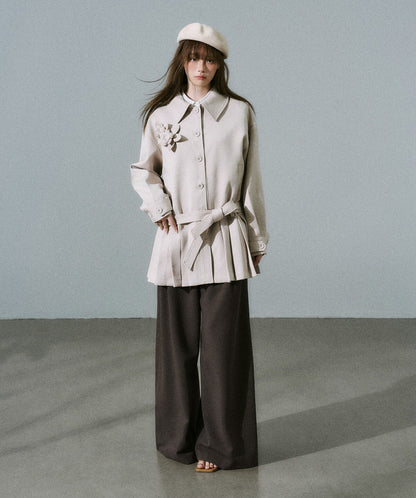 Flower Pleats Tencel Wool Trench Coat NA8817