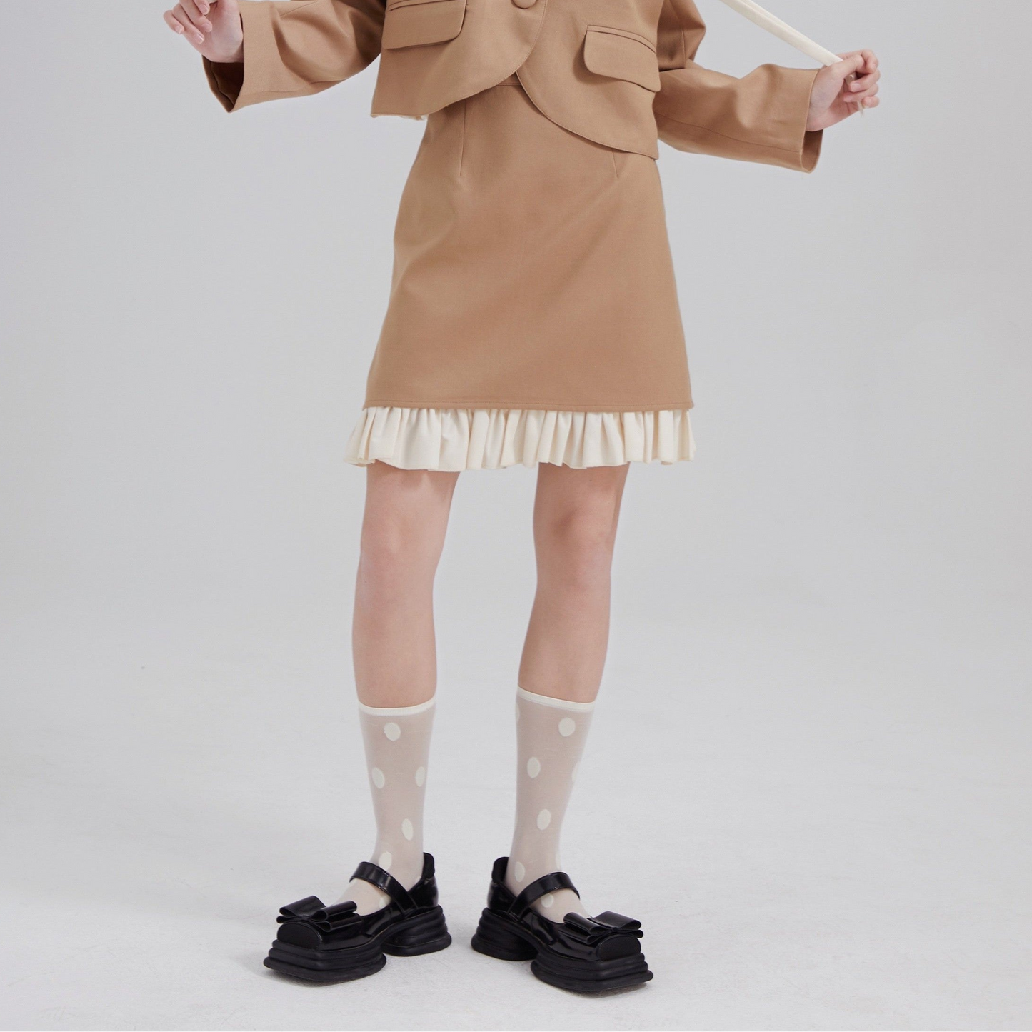 Double-Breasted Cropped Jacket & Ruffle Hem Skirt Setup NA8820