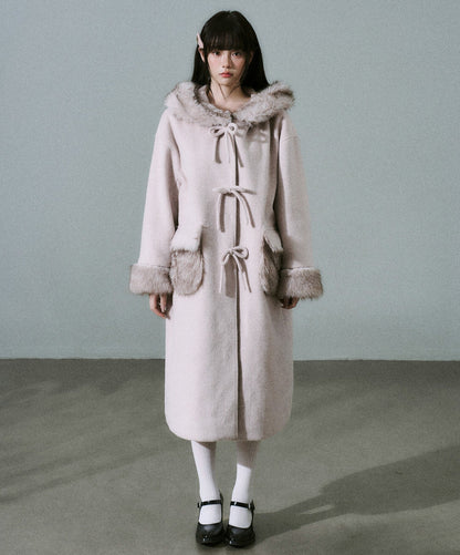 Bow Detail Fake Fur Trim Coat NA8829