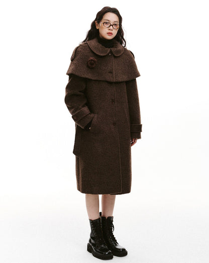Cape Collar & Flower Detail Belted Coat NA8864