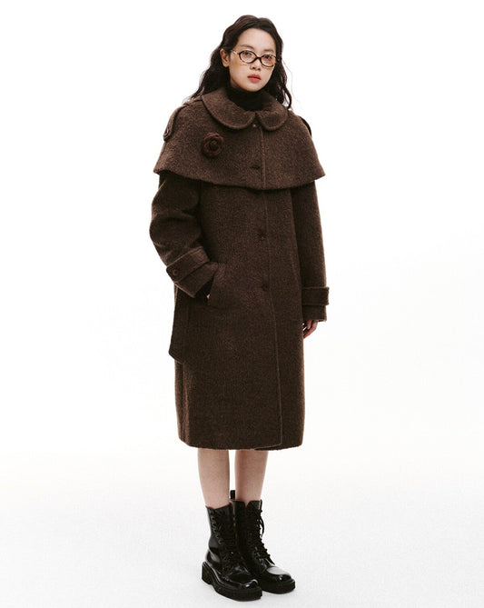 Cape Collar & Flower Detail Belted Coat NA8864