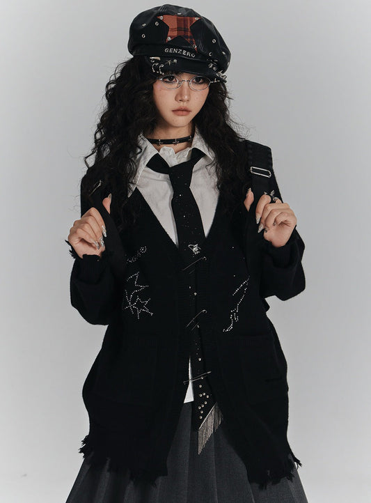 Safety Pin V-Neck Oversize Knit Cardigan NA8900