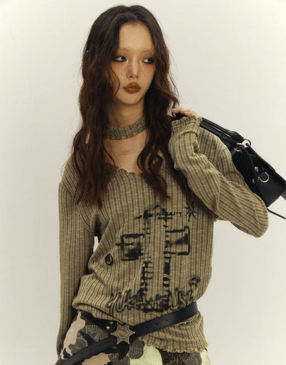 Slim Fit Graphic Design Thin Knit Sweater NA8902