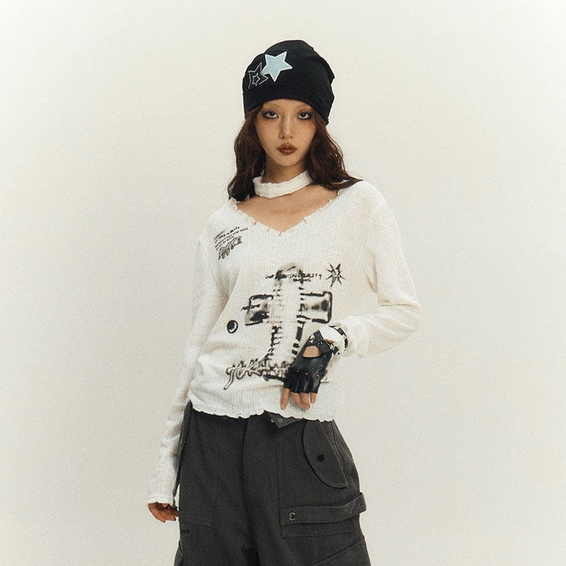 Slim Fit Graphic Design Thin Knit Sweater NA8902