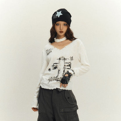 Slim Fit Graphic Design Thin Knit Sweater NA8902