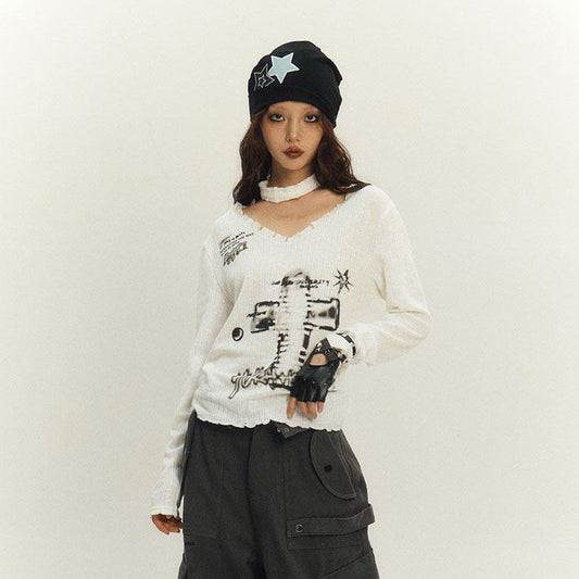 Slim Fit Graphic Design Thin Knit Sweater NA8902