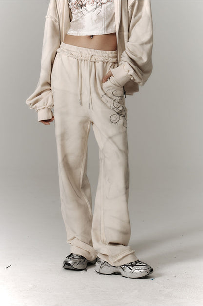 Washed Damage Oversize Zipper Hoodie & Wide Leg Pants Setup NA8913