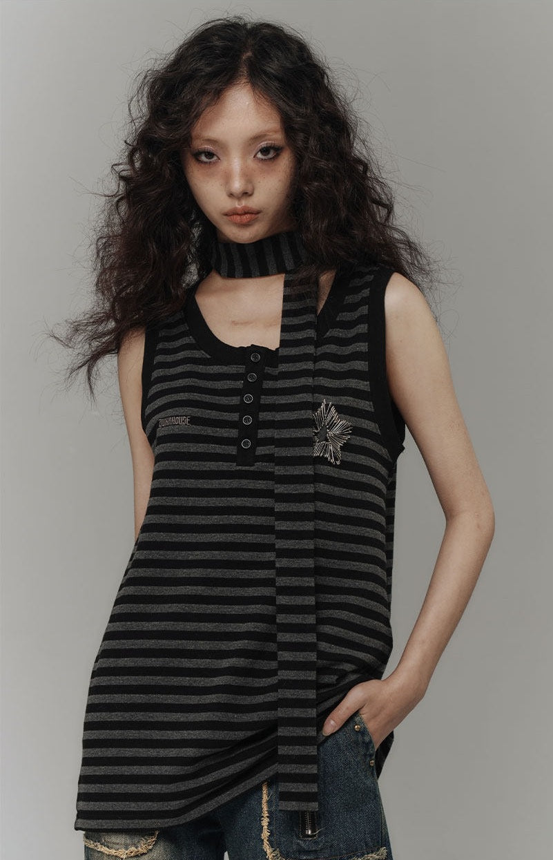Star Stripe Oversize Long Sleeve T-Shirt & Tank Top NA8919