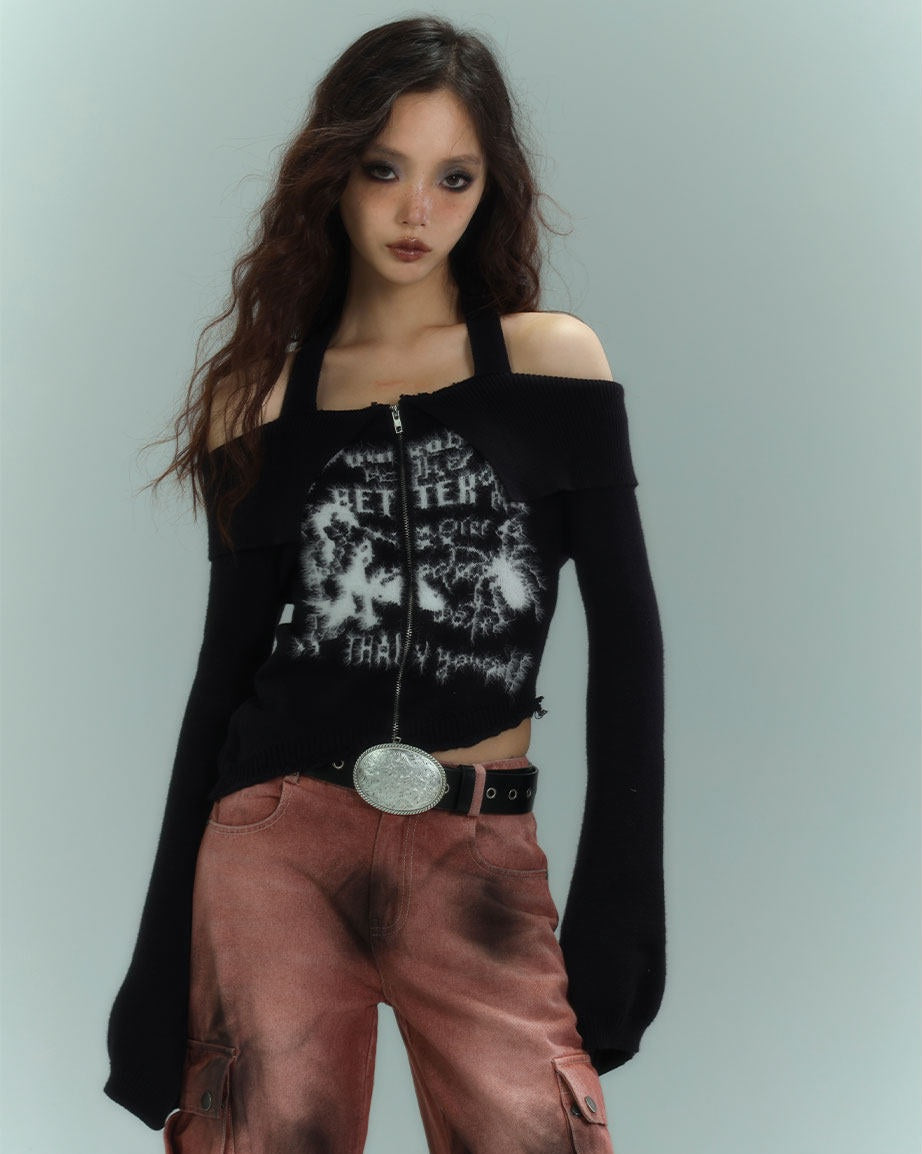 Off-Shoulder Halter Slim Knit Sweater NA8921