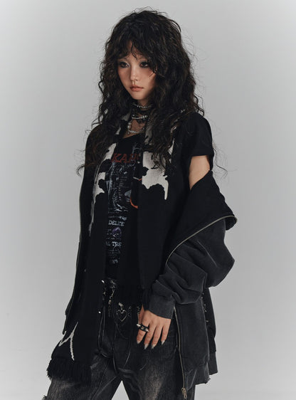 Cat Ear Safety Pin Oversize Zipper Hoodie NA8929