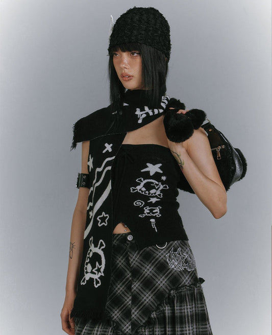 Graphic Print Off-Shoulder Top & Letter Print Scarf NA9219